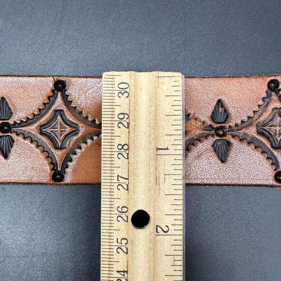 Vintage Tooled Leather Belt Brown Handmade Size 42 Western Cowboy Boho Retro - Picture 7 of 8